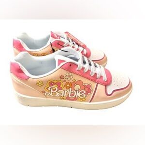 Barbie Pink and White Sneakers Retro-Inspired Casual Flower Power Size 10 NEW